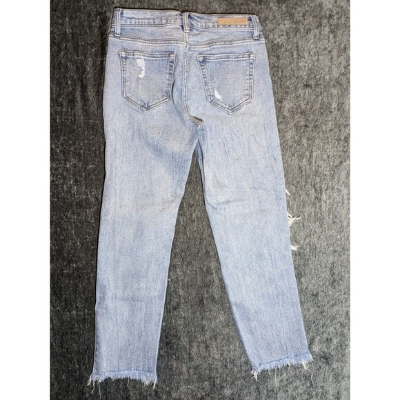 Distressed Ripped Straight Leg Jeans Women's Size 5 Grunge Raw Hem Light Wash - Picture 6 of 9